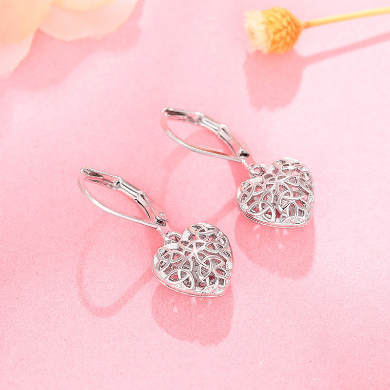 Womens Heart-Shaped Hollow-Design Earrings