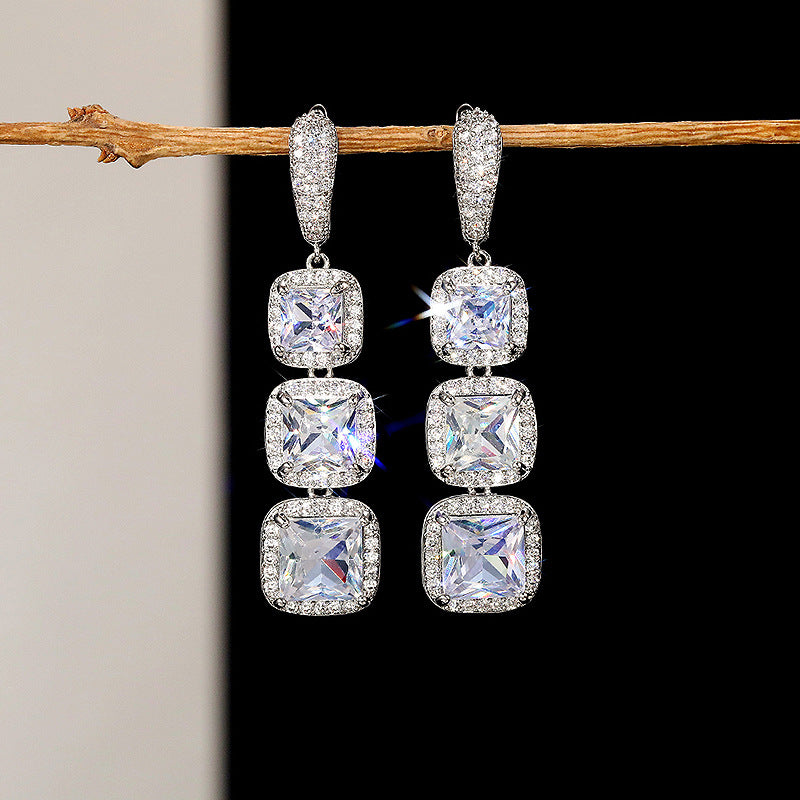 Shiny Square Zircon Earrings For Women