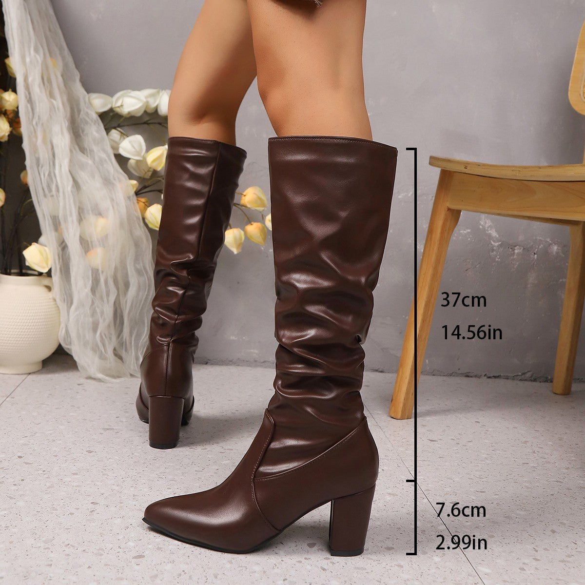 Pointed Pleated Sleeve High Heel Fashion Boots