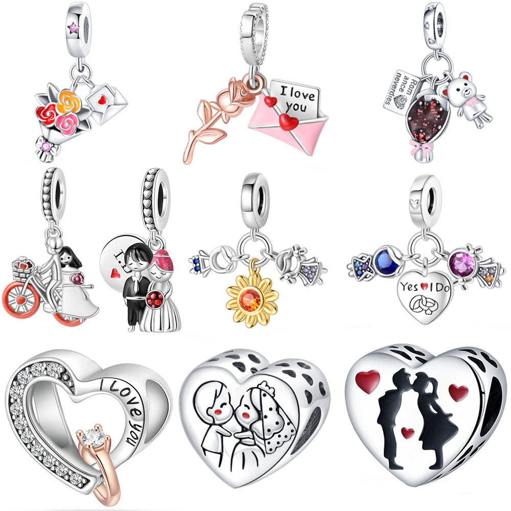 Hot Copper Silver-Plated Romantic Date DIY Beaded Pendant Accessories