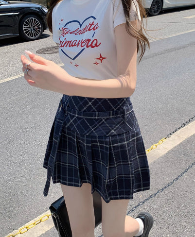 Retro Large Size High Waist College Style A- Line Pleated Skirt