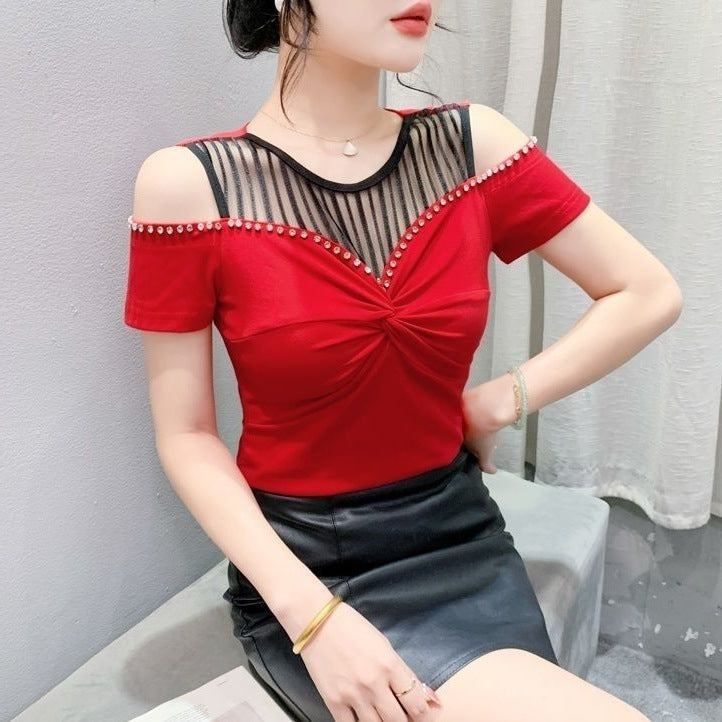 Fashion Hot Girl Sexy Off-shoulder T-shirt Women's Summer