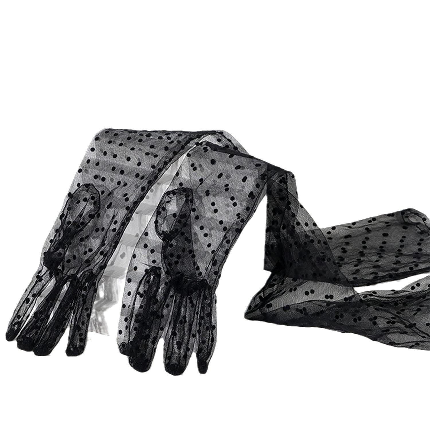 Ladies' Mesh Sleeve Cover Black Flying Polka Dot Tulle Gloves