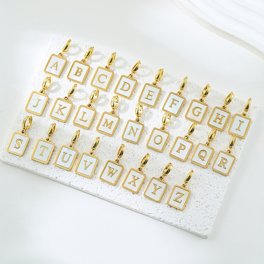 European And American Square Shell Letter Universal Clasp Pendants26 English Alphabet Jewelry Accessories