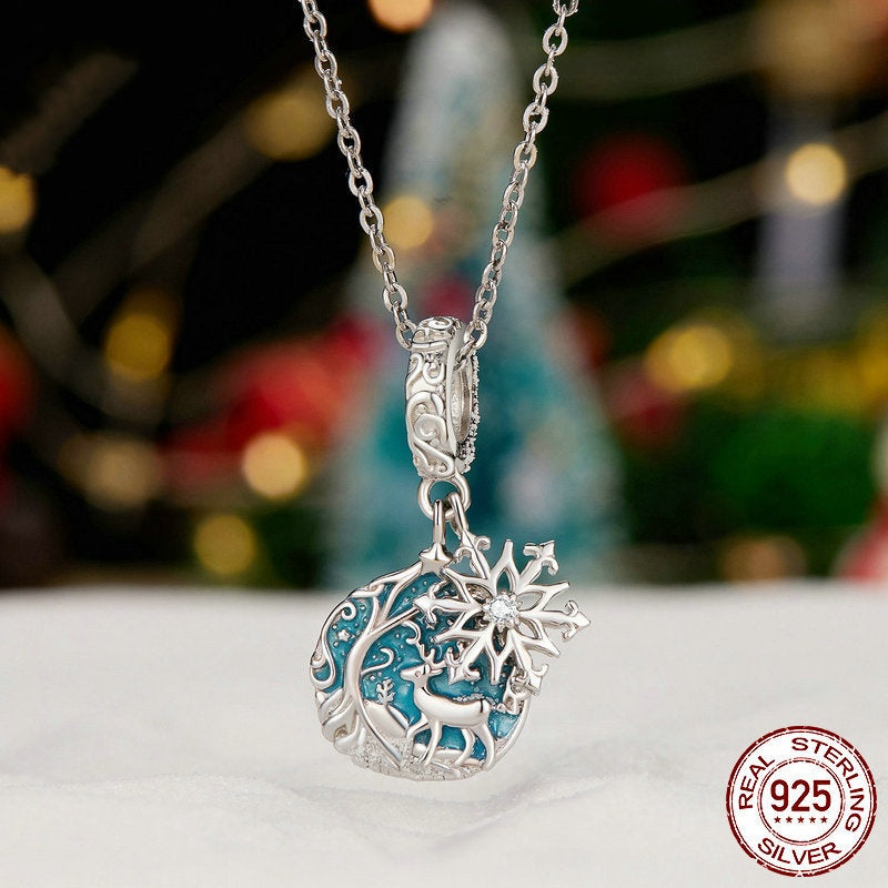 Christmas Luminous Elk Diy Pendant S925 Sterling Silver Beads