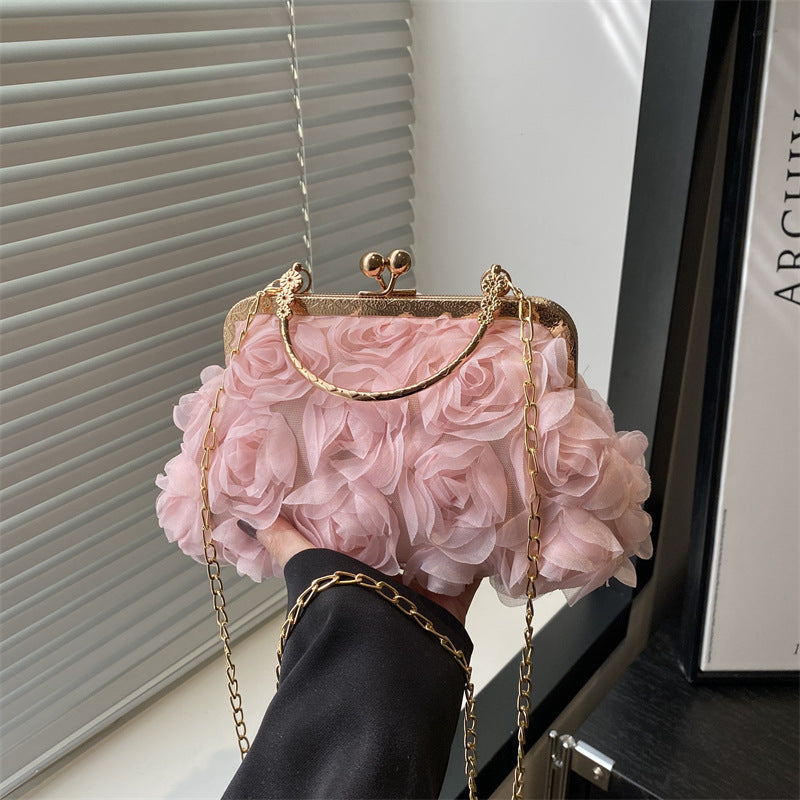 Chic Versatile Rose-patterned Womens Bag With A Chain Detail