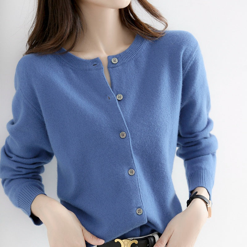 Women's Solid Color Loose Round Neck Knitted Sweater Coat