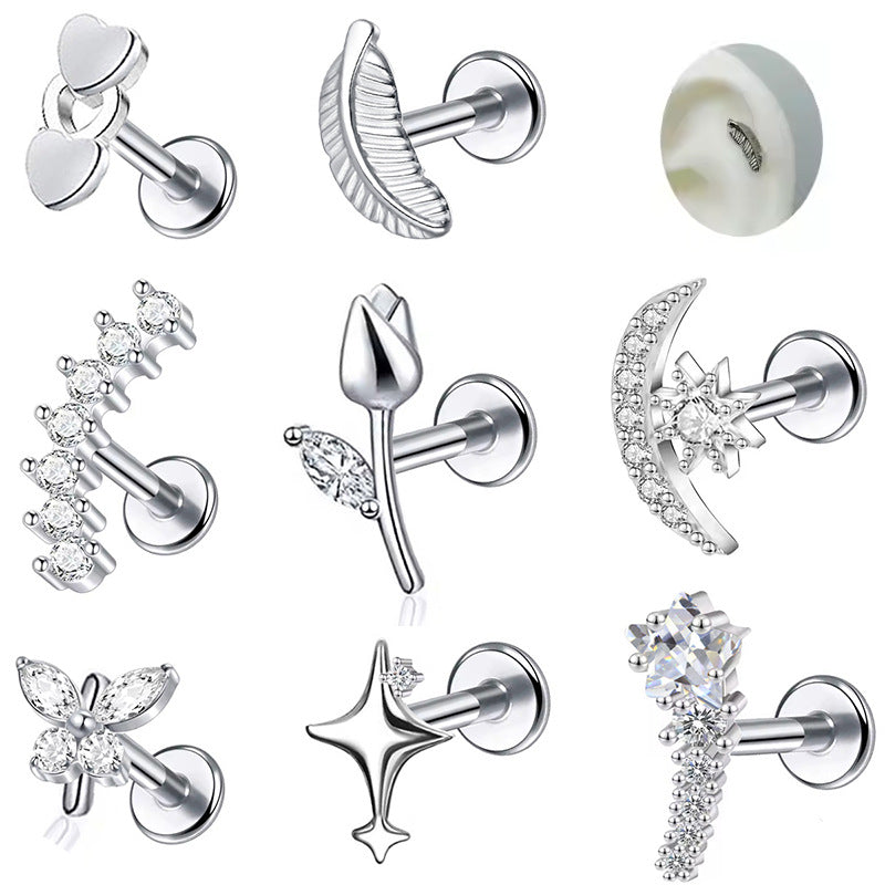 Stainless Steel Zircon Ear Lip Nose Nail