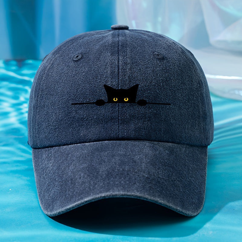 Cat-embroidered Pre-washed Baseball Capversatile Stylish Adjustable And Offers Sun Protection