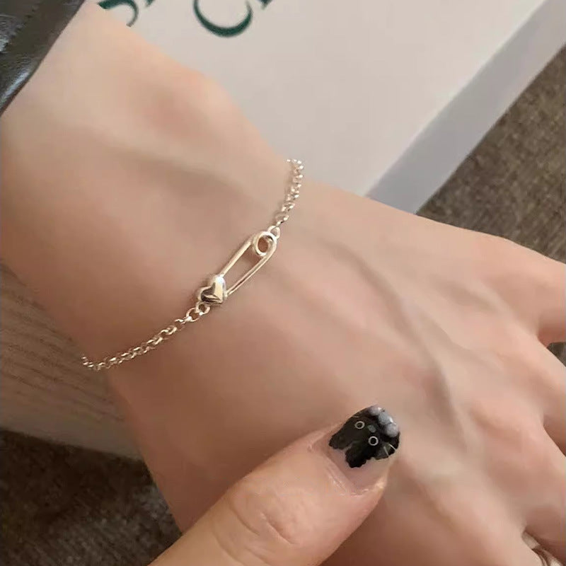 S925 Heart Shaped Paperclip Bracelet   Solid  Jewelry Piece