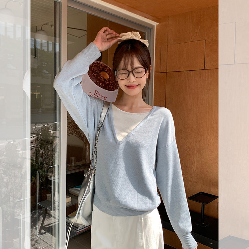 New Fake Two-piece Knitted Sweaters Women