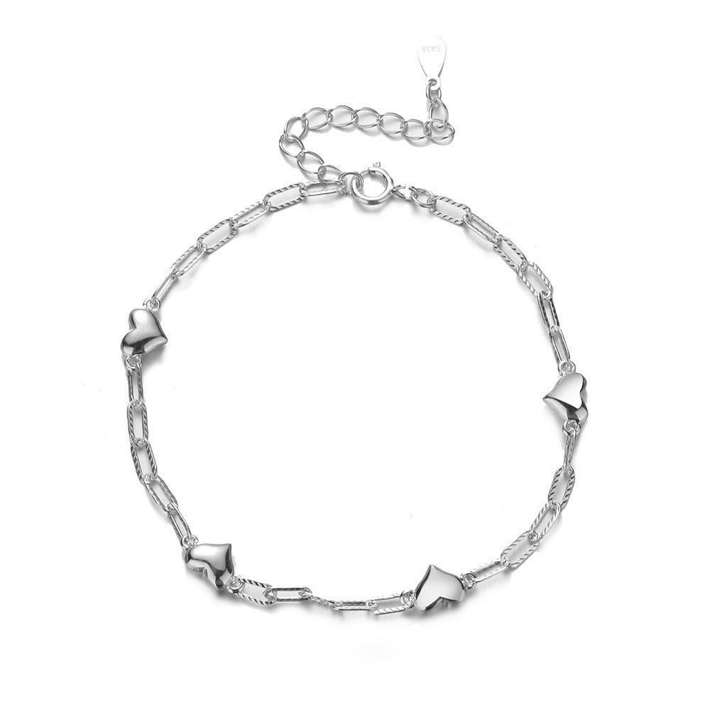 S925 Sterling Silver 3D Heart Bracelet For Women Geometric Jewelry