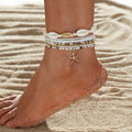 Starfish Pendant Shell Wax Thread Woven Rice Bead Elastic Women's Anklet 7-piece Set