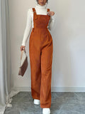Corduroy Loose Straight Bib Pants Women