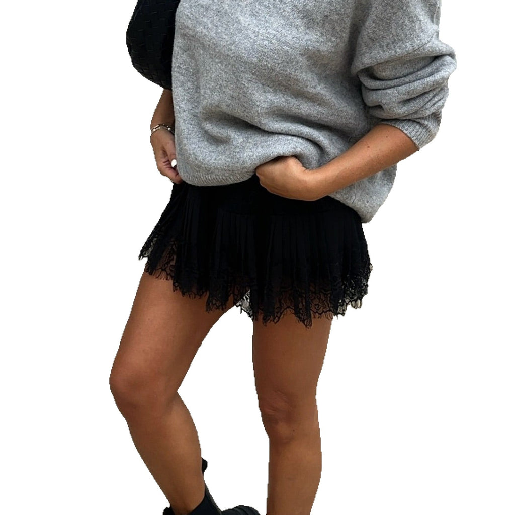 Fashion High Waist Pleated Mini Lace Skirt Women Classic Retro