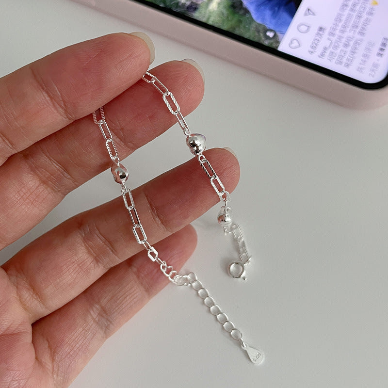 S925 Sterling Silver 3D Heart Bracelet For Women Geometric Jewelry