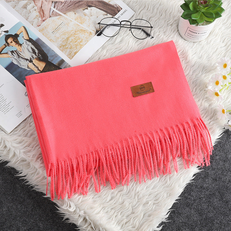 Solid Color Cashmere-like Bristle Scarf Ladies Tassel Warm Gift