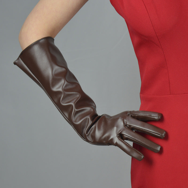 Women's Fashion PU Matte Long Leather Gloves