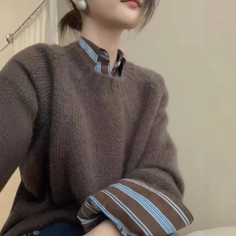 New Round Neck Knitted Pullover Sweater Women