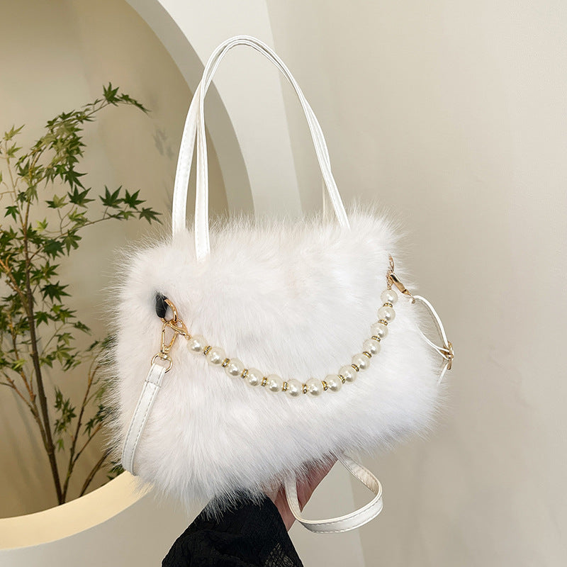 Womens Versatile Fashionable Furry Tote Bag