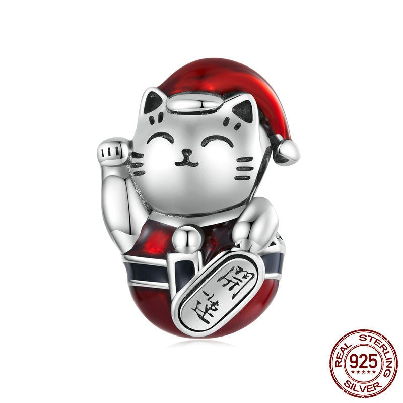 S925 Silver Diy Lucky Cat Bracelet String Beads