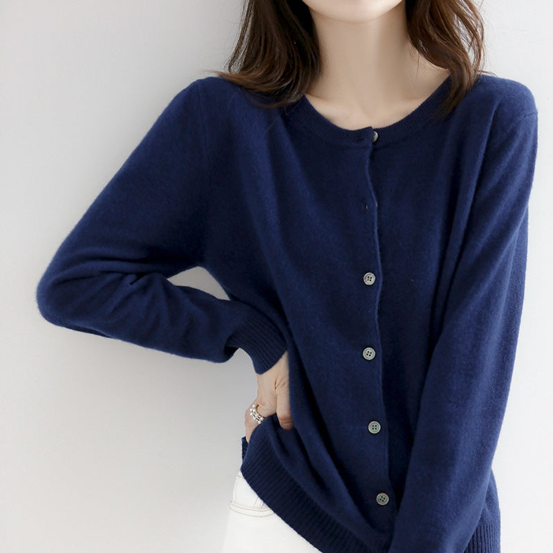 Women's Solid Color Loose Round Neck Knitted Sweater Coat