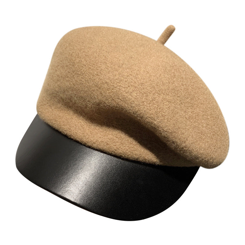Womens Oversized Wool Patchwork Beret In Korean Style For FallWinter