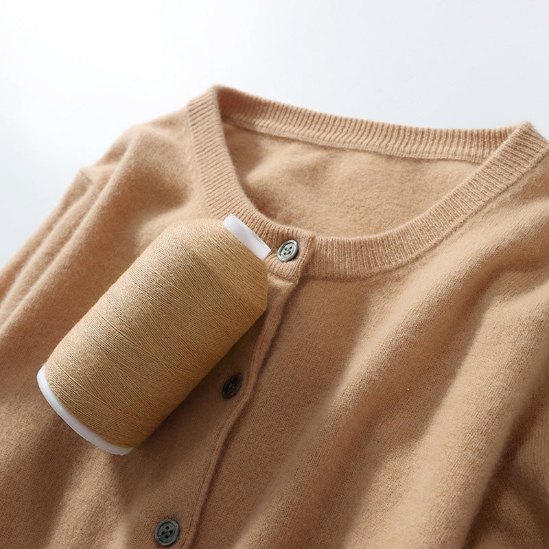 Women's Solid Color Loose Round Neck Knitted Sweater Coat