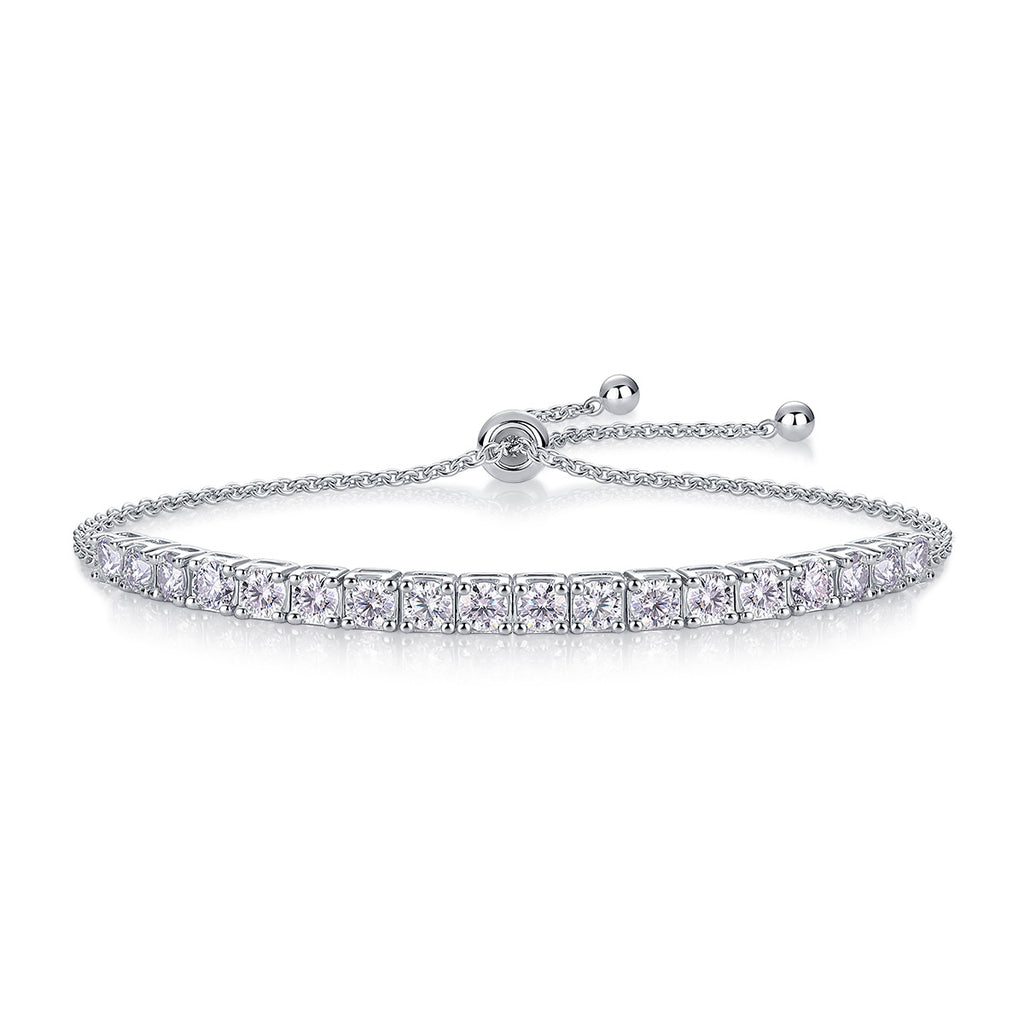 925 Sterling Silver Tennis-Style Adjustable Sparkling Moissanite Bracelet