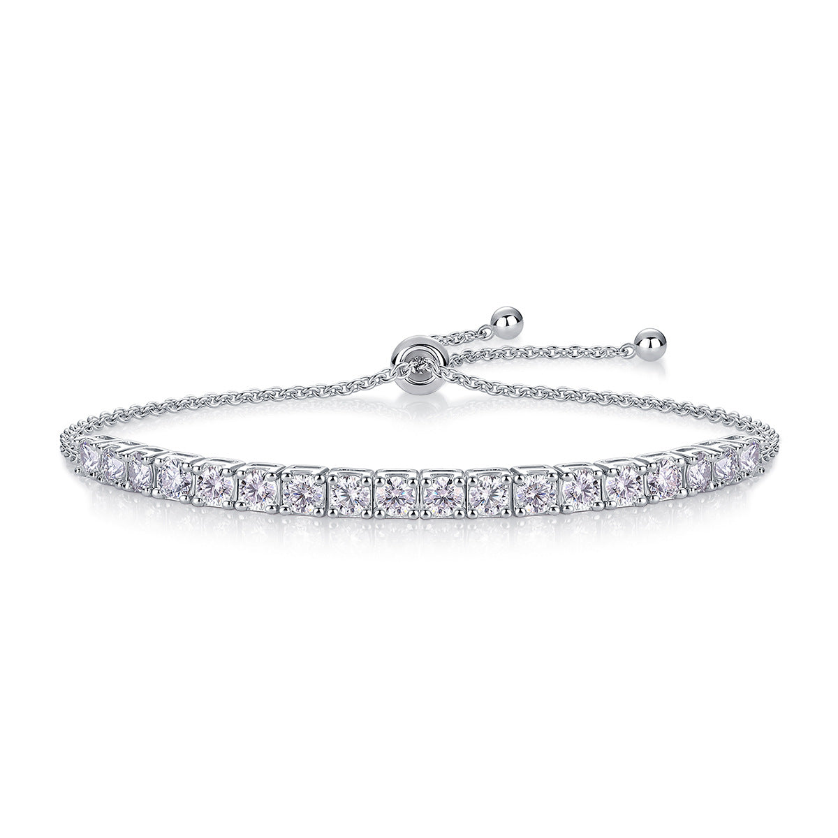 925 Sterling Silver Tennis-Style Adjustable Sparkling Moissanite Bracelet