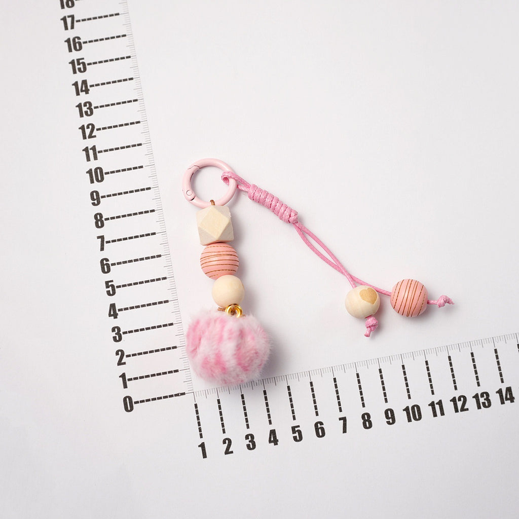 Wooden Bead Pompom Keychain Sweet Bag Charm