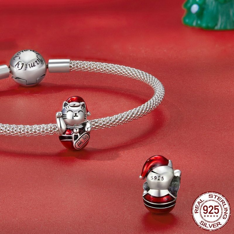 S925 Silver Diy Lucky Cat Bracelet String Beads