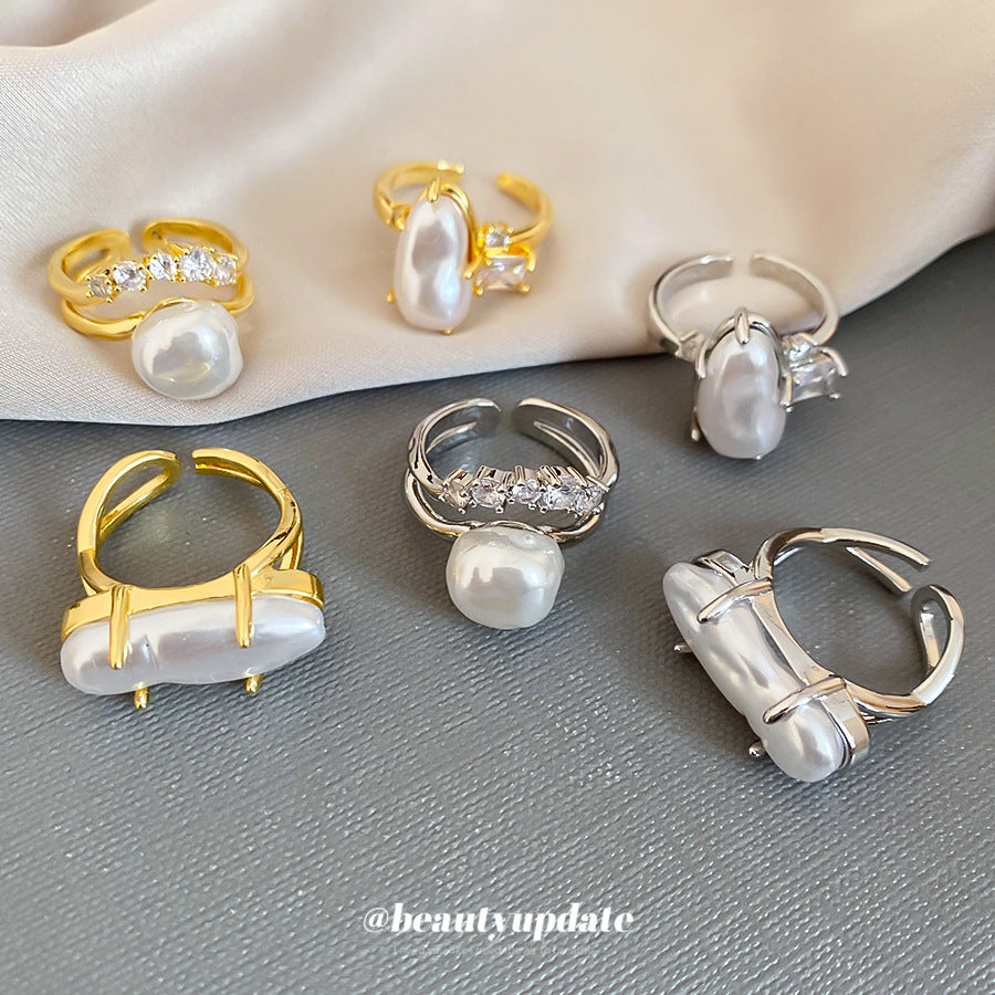 Open Ring With Irregular Pearls