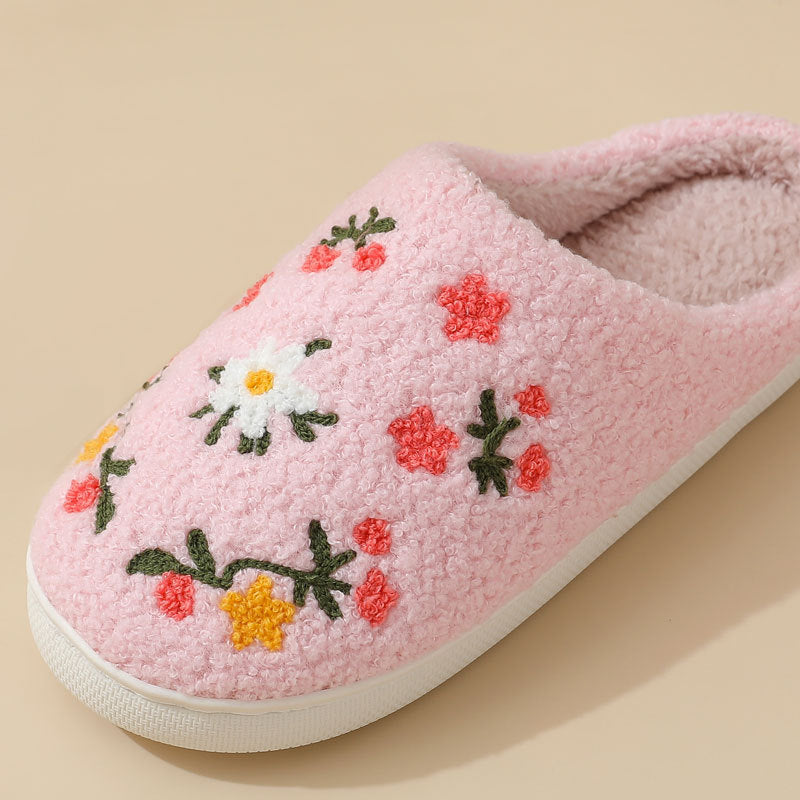 Three-color Flower Cotton Slippers Women's Warm Indoor Slippers