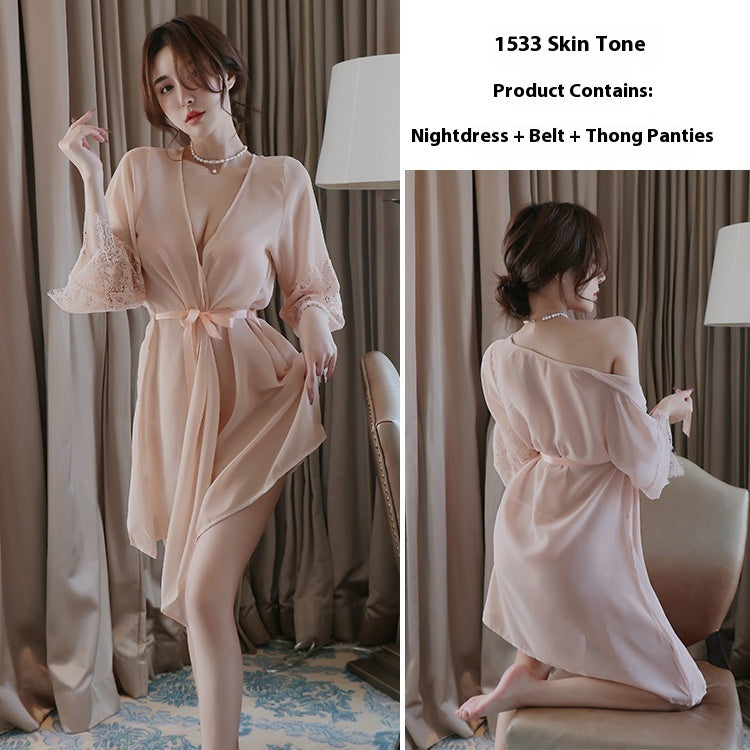 Chiffon See-through Dress Pajamas Plus Size Nightdress Suit For Women