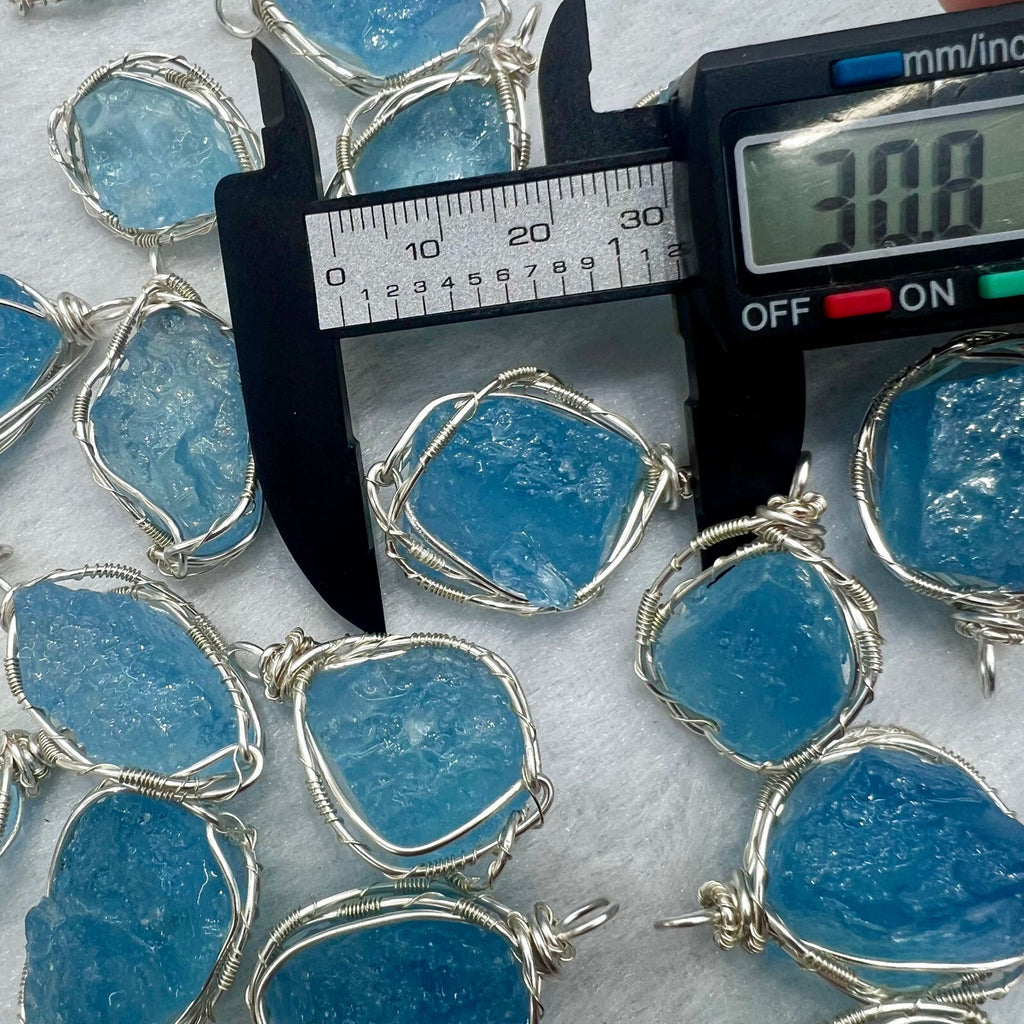 Natural Aquamarine Raw Stone Handmade Copper Wire Crystal Pendant