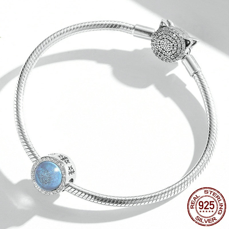 925 Silver Christmas Eve Snow Scene Glass Diy Beads