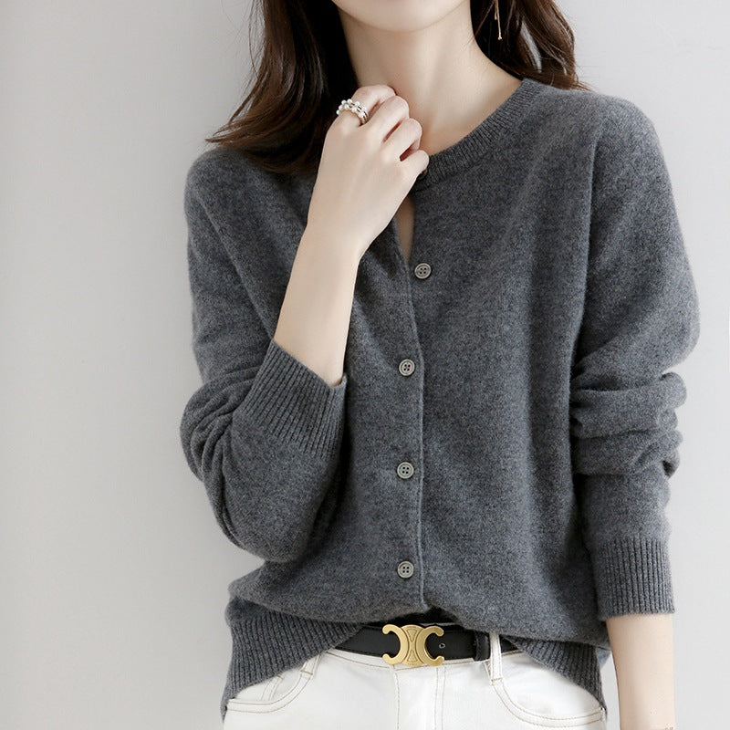 Women's Solid Color Loose Round Neck Knitted Sweater Coat