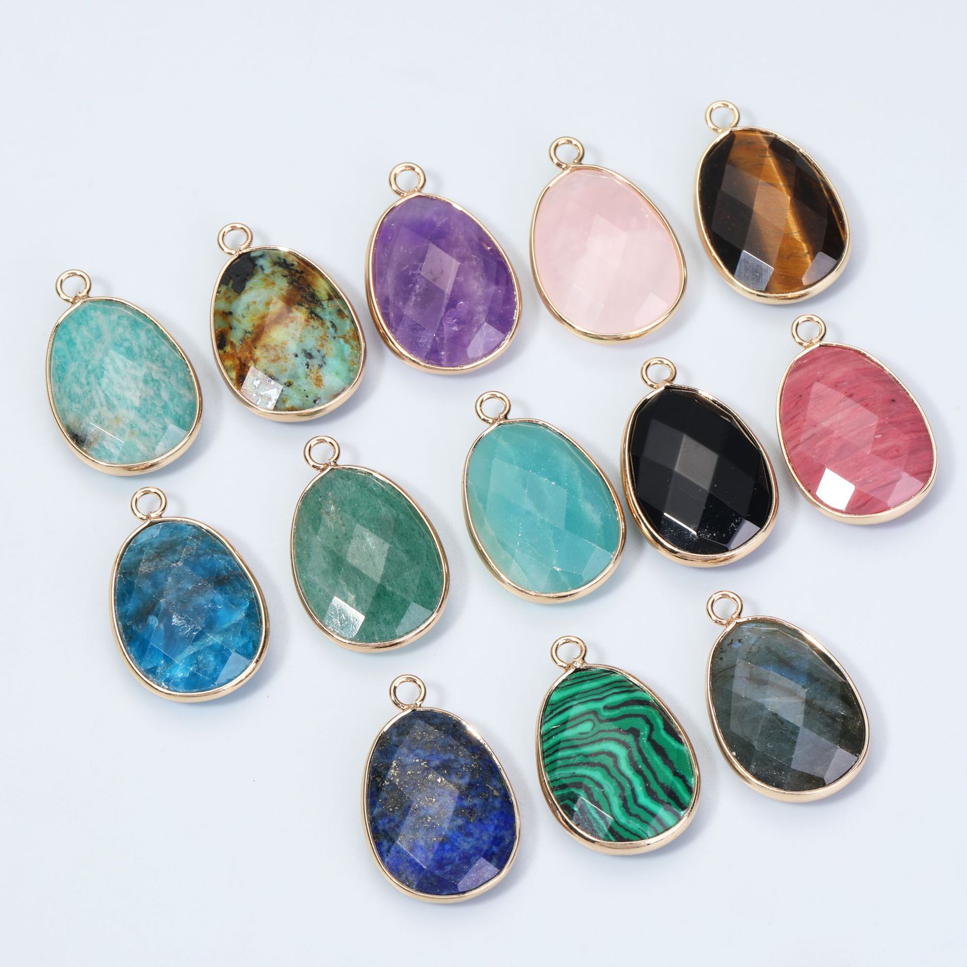 Faceted Teardrop-shaped Natural Stone Colored Pendant
