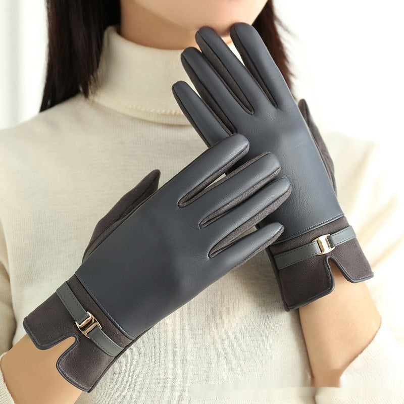 Personality Fleece-lined PU Gloves For Women