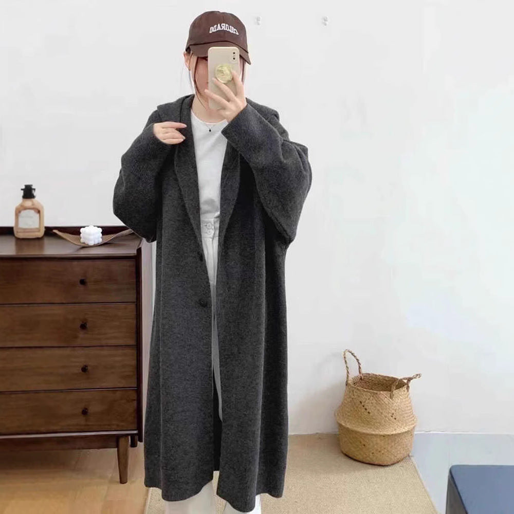 Over-the-knee Knitted Cardigan Women's Coat