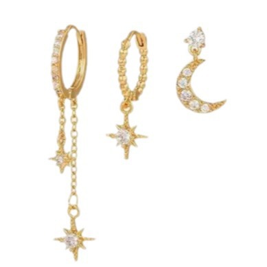 New Copper-Inlaid Zircon Stud Earring Hoop Set