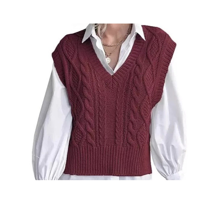 Vest Knitted Retro College Style All-matching