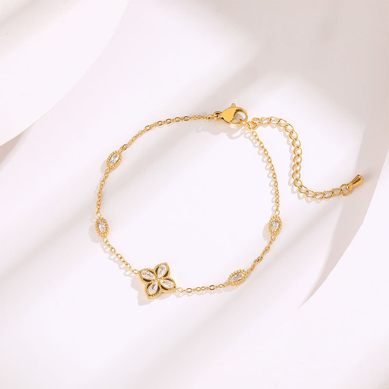 Elegant Flower Zircon Titanium Steel Bracelet