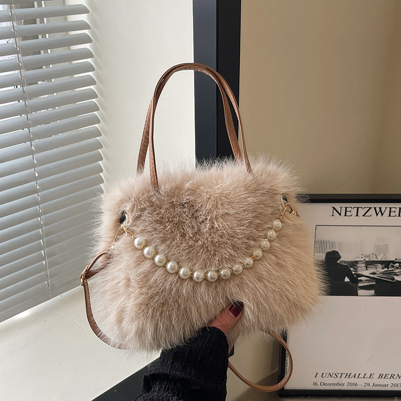 Womens Versatile Fashionable Furry Tote Bag