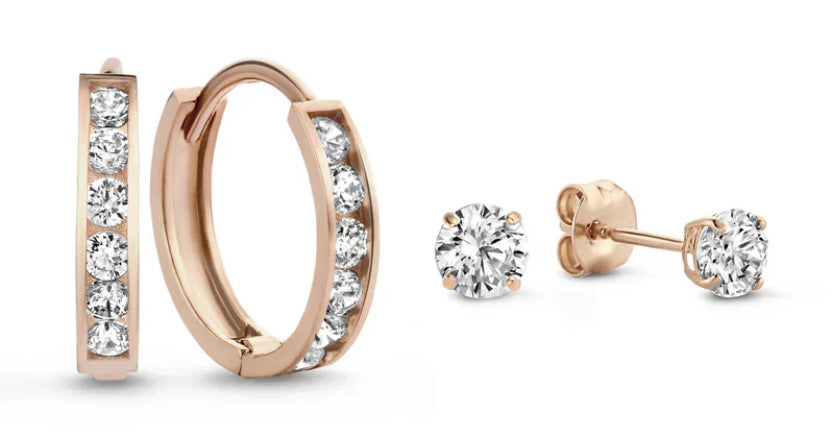 New Copper-Inlaid Zircon Stud Earring Hoop Set