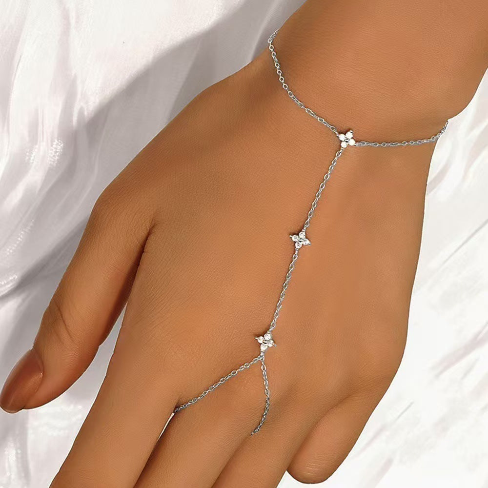 Multi-layered Fashion Bracelet And Ring Chain Set