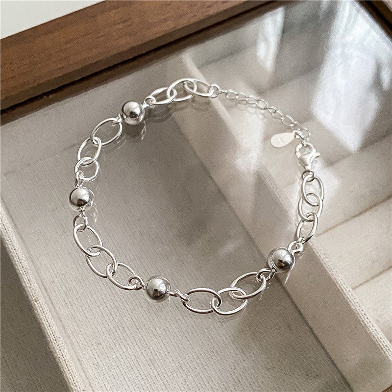 925 Sterling Silver Round Bead Silver Handmade Bracelet  Vintage Jewelry