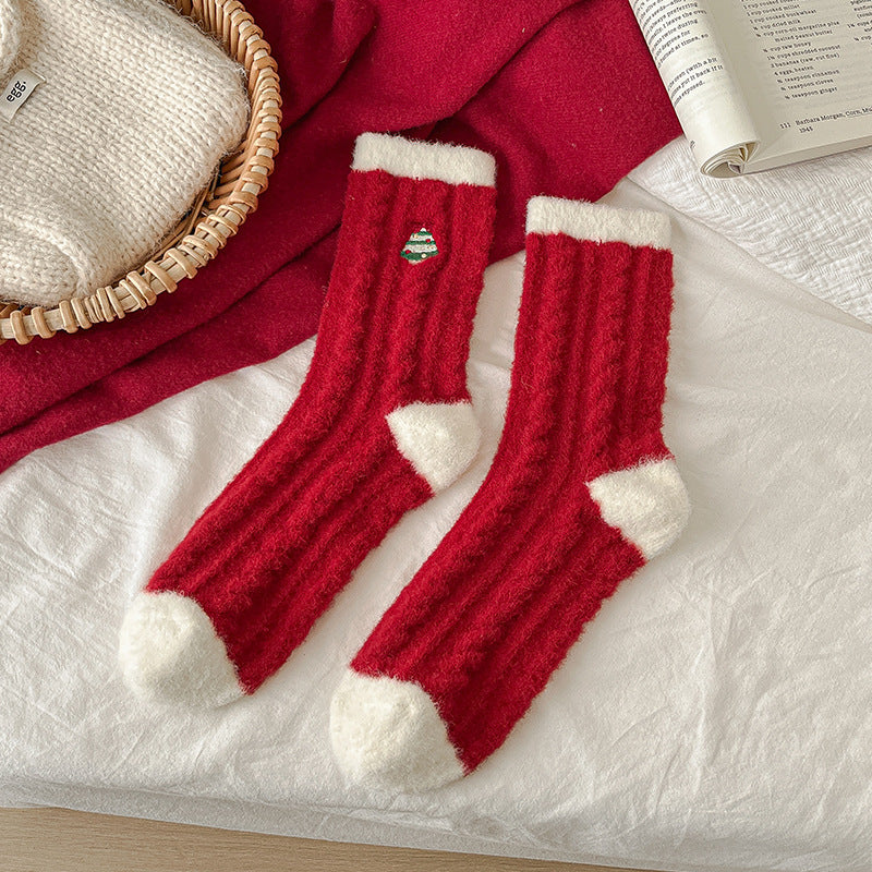 New Christmas Stockings Women's Cartoon Embroidered Snowman Middle Tube