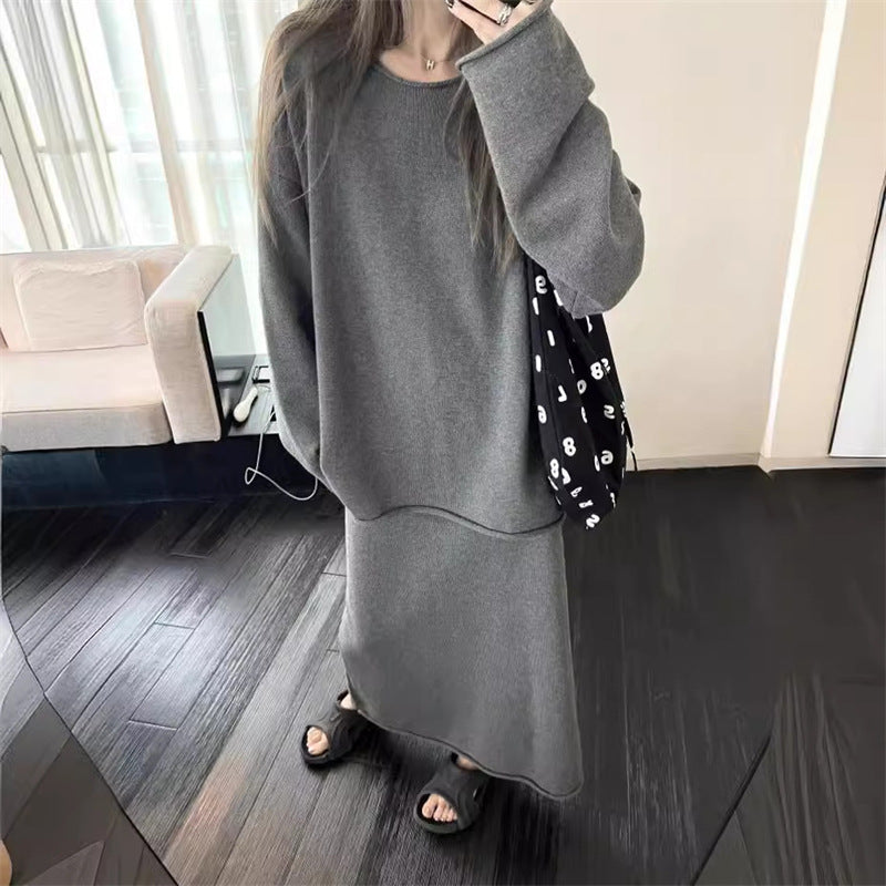 Simple All-match Sweater Skirt Two-piece Set
